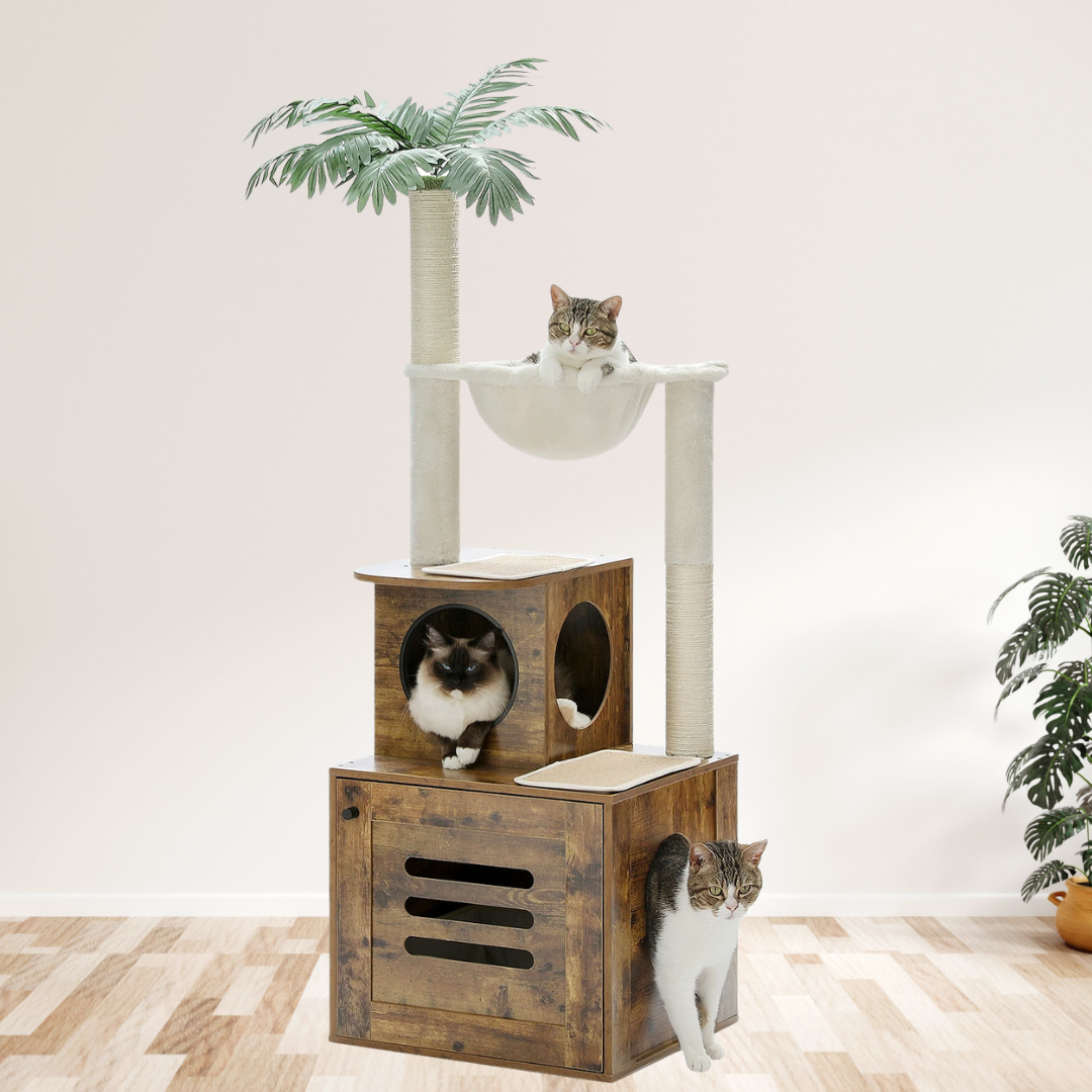 Palm Retreat – Torre Tiragraffi in Legno con Lettiera Integrata & Design Tropicale