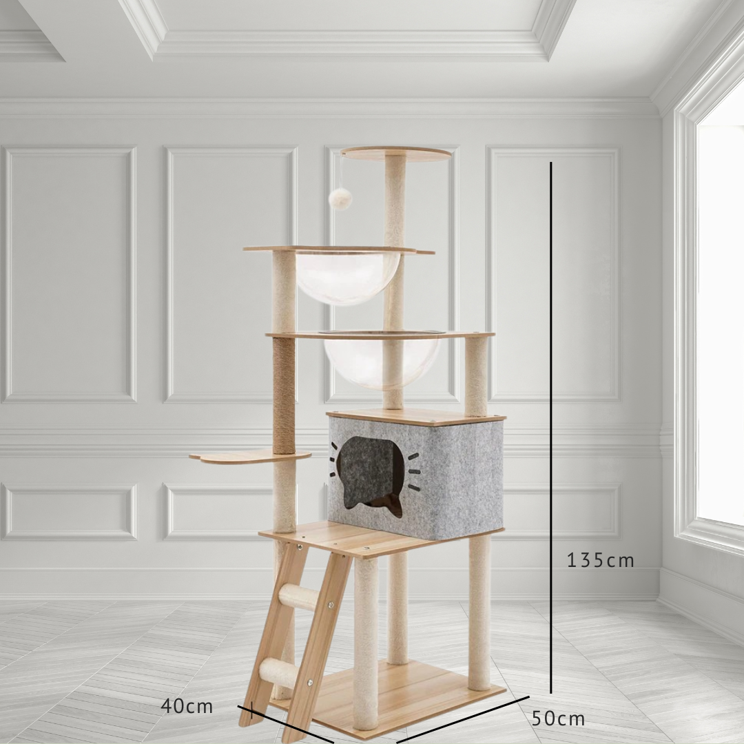 VertiNest™ 5-Tier Luxury Cat Tower – Design in Legno Naturale con Tiragraffi e Cuccia