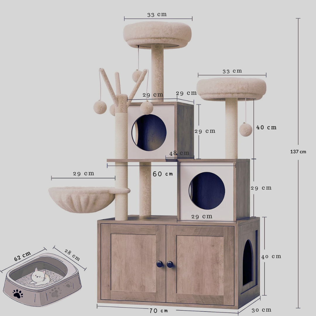 Arredo di Lusso 3-in-1 per Gatti: Tiragraffi, Toilette e Cuccia in un Unico Design Elegante