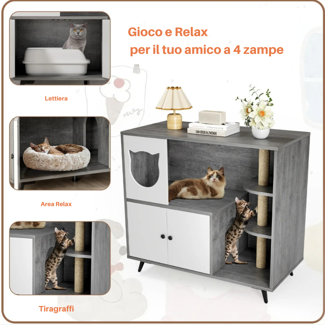 VelvetPaw™ Litter Lounge – Elegante Mobile Lettiera 3-in-1 per Gatti