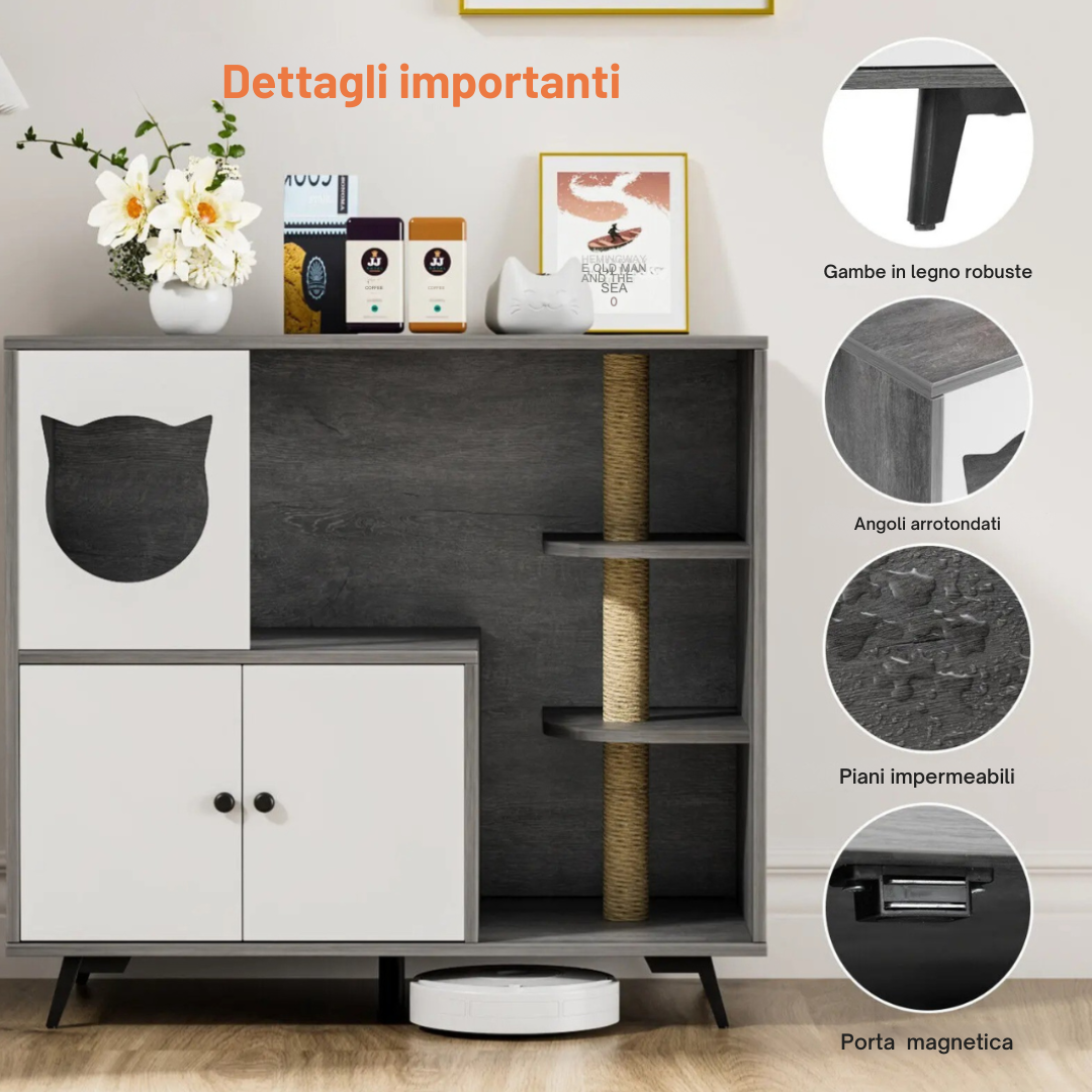 VelvetPaw™ Litter Lounge – Elegante Mobile Lettiera 3-in-1 per Gatti
