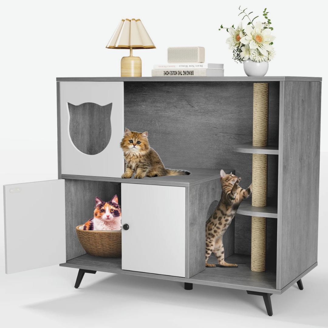 VelvetPaw™ Litter Lounge – Elegante Mobile Lettiera 3-in-1 per Gatti