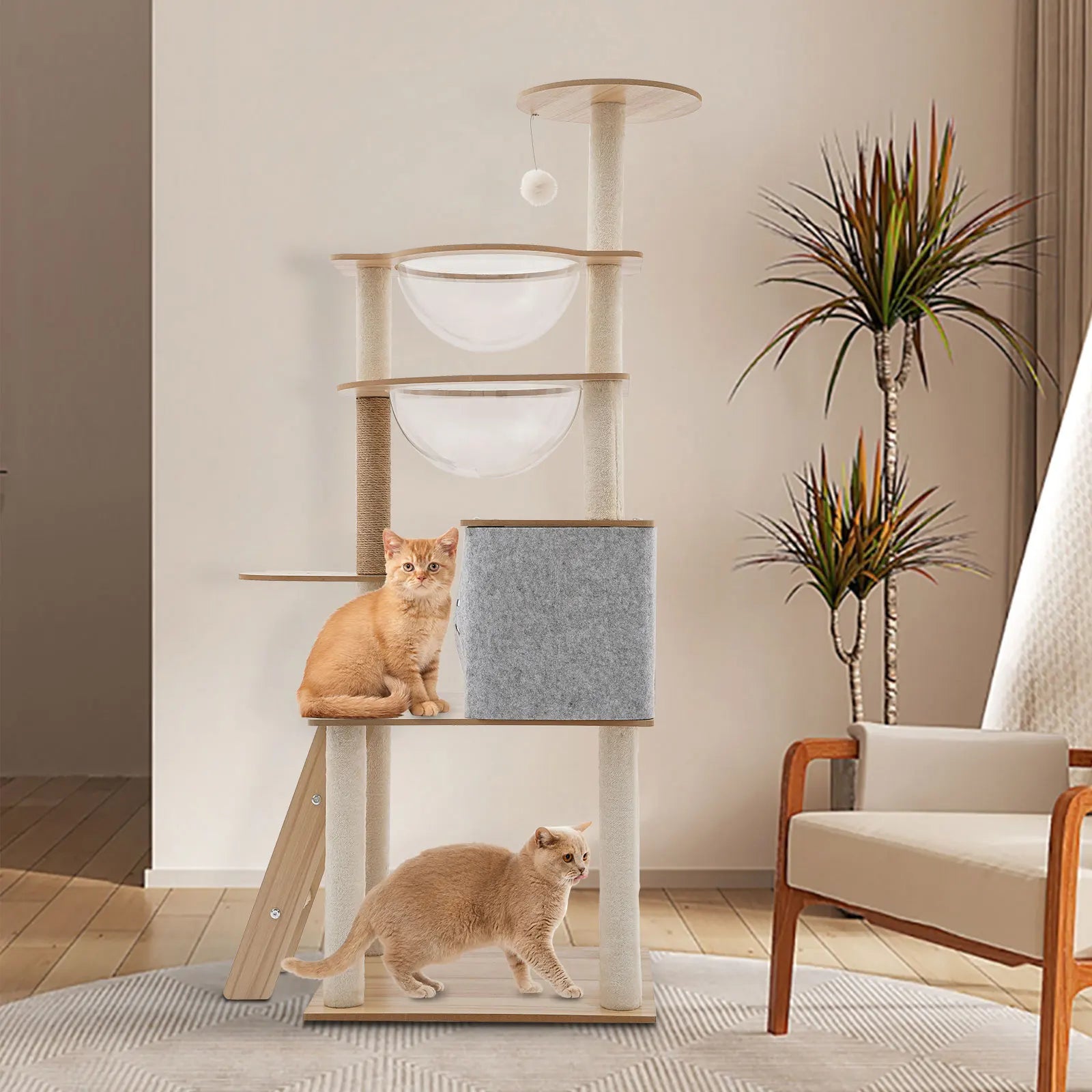 VertiNest™ 5-Tier Luxury Cat Tower – Design in Legno Naturale con Tiragraffi e Cuccia