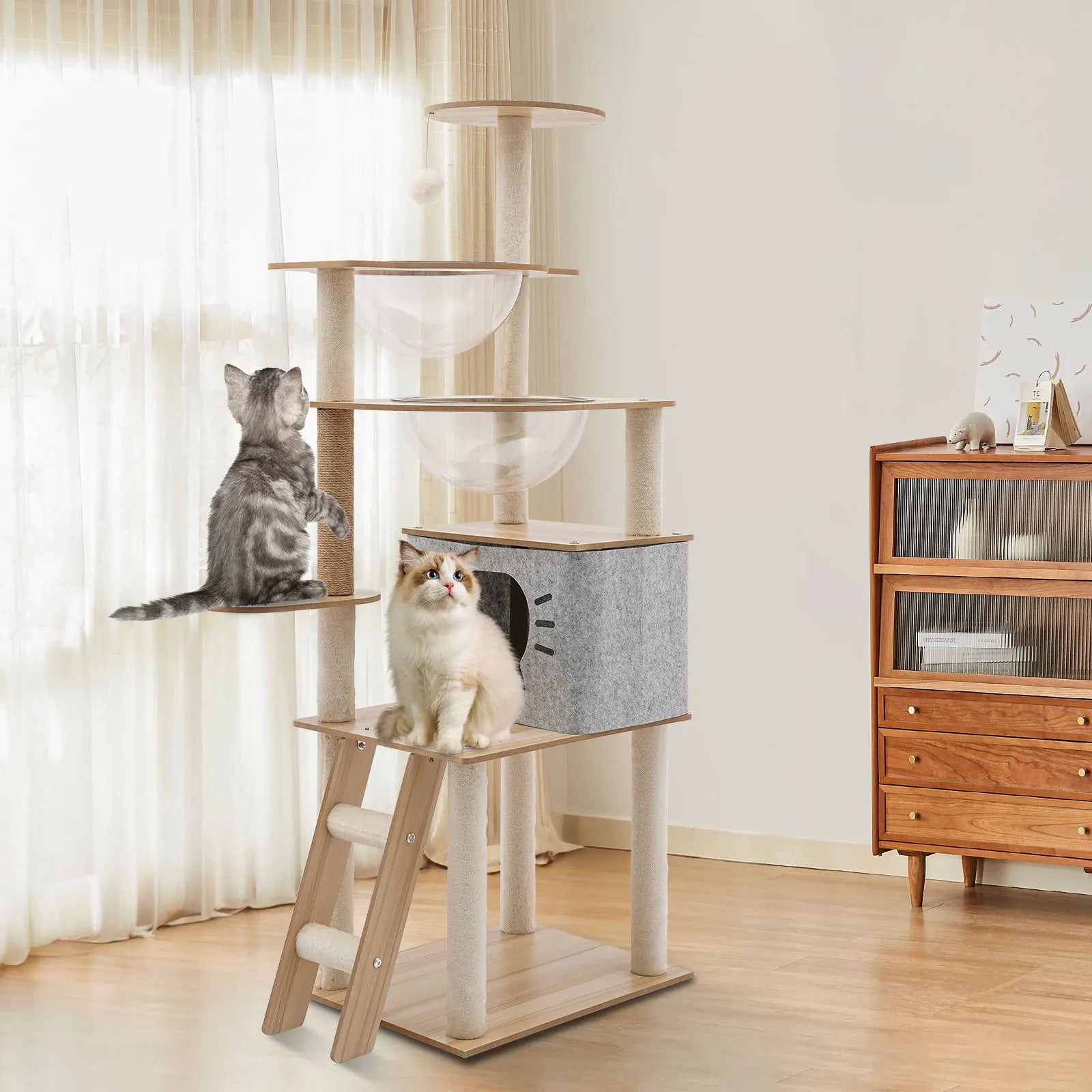 VertiNest™ 5-Tier Luxury Cat Tower – Design in Legno Naturale con Tiragraffi e Cuccia